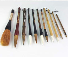 Load image into Gallery viewer, Uigerl Shanlian Hubi Claborate-Style Painting Writing Brush Watercolor Chinese Calligraphy Brush Set Kanji Japanese Sumi Painting Drawing Brushes 11 Piece/Set+Roll-up Bamboo Brush Holder