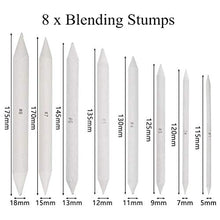 Load image into Gallery viewer, WOWOSS 23 Pieces Blending Stumps and Tortillions Set with 2 Pcs Sandpaper Pencil Sharpener, Pencil Extension Tool, 2 Sponge Sketch and Felt Bag for Student Sketch Drawing