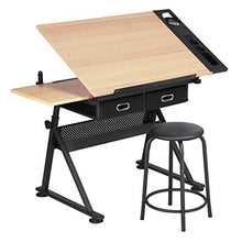 Load image into Gallery viewer, YAHEETECH Height Adjustable Drafting Draft Drawing Table Artist Desk Tilted Tabletop Art Desk Diamond Watercolor Paintings Sketching Work Station w/2 Storage Drawers and Stool for Home Office