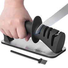 Load image into Gallery viewer, Knife Sharpener- 3-Stage Knife Sharpener Helps Repair,Restore and Polish Blades,Sharpens Dull Knives Fast,Safe and Easy to Use- Slot Cleaning Brush Included,Black