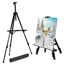 Load image into Gallery viewer, T-Sign 66" Reinforced Artist Easel Stand, Extra Thick Aluminum Metal Tripod Display Easel 21" to 66" Adjustable Height with Portable Bag for Floor/Table-Top Drawing and Displaying