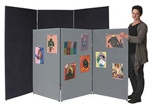 Load image into Gallery viewer, VelPanels Classroom Folding Display Wall - Hook-and-Loop Receptive Surface - VelClips and VelDots Included - 3 Panel Unit, Two-Way Hinges for Flexible Set Up (Black, 46" Tall x 72" Wide)