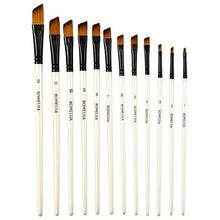 Load image into Gallery viewer, Angular Paint Brushes Nylon Hair Angled Watercolor Pait Brush Set for Acrylics Watercolors Gouache Inks Oil and Tempera(12pcs Pearl White Angled Paintbrush Set)