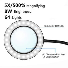 Load image into Gallery viewer, Magnifying Lamp, BZBRLZ Dimmable Eye-Caring LED Desk Lamp, 5X Magnification, Infinite Brightness Adjustable, 3 Color Modes, Perfect for Reading, Working or Crafting