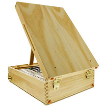 Load image into Gallery viewer, US Art Supply 62-Piece Wood Box Easel Painting Set- Box Easel, Acrylic & Oil Paint Colors, Artist Pastels, Painting Brushes, Wood Palette, Palette Knife, Pencil, Oil Pastels, Canvas Panels, Sketch Pad