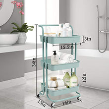 Load image into Gallery viewer, danpinera 3 Tier Rolling Utility Cart with Wheels and Handle Storage Organization Shelves for Kitchen, Bathroom, Office, Library, Coffee Bar Trolley Service Cart, Green