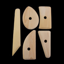 Load image into Gallery viewer, globeagle Ceramic Pottery Ribs Tool Sets 5 PCS Wood Pottery Tools Clay Sculpting Ceramics Molding Tool Potters Rib Kits