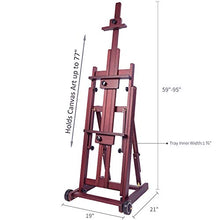 Load image into Gallery viewer, MEEDEN Multi-Function Studio Easel,H-Frame Easel,Painting Easel for Adults,Artist Easel,Floor Easel,Solid Beech Wood Easel w/Front Wheels,Holds Canvas Art up to 77"(Walnut Color)