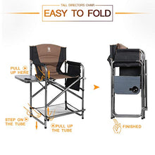 Load image into Gallery viewer, EVER ADVANCED Medium Tall Directors Chair Foldable Makeup Artist Chair Bar Height with Side Table Cup Holder and Storage Bag Footrest, Supports 300LBS (Brown, Seat Height: 23.2 inches)