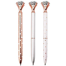 Load image into Gallery viewer, LONGKEY 3PCS Diamond Pens Big Crystal Diamond Ballpoint Pen Bling Metal Ballpoint Pen Offices and Schools, Silver/White With Rose Polka Dots/Rose Gold with White Polka Dots, Includes 3 Pen Refills.