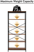 Load image into Gallery viewer, 5 Tier Industrial Bookshelf, Vintage Standing Storage Shelf, Display Shelving Units, Tall Bookcase, Industrial Metal Book Shelves for Living Room Bedroom and Home Office