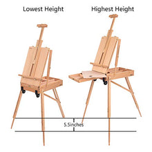 Load image into Gallery viewer, ShowMaven French Style Wheeled Wooden Art Easel with Sketch Box,Portable Travel Drawing Artist Tripod w/Storage Drawer Case,Triangular Floor Stand,Collapsible Folding Outdoor,Oil Painting Painters