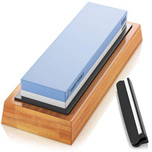 Load image into Gallery viewer, Sharp Pebble Premium Whetstone Knife Sharpening Stone 2 Side Grit 1000/6000 Waterstone- Whetstone Knife Sharpener- NonSlip Bamboo Base & Angle Guide