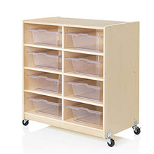 Load image into Gallery viewer, Guidecraft Wooden 8 Shelf STEM Storage Unit with 8 Bins- Rolling Science, Art Storage Cubby and Organizer, Kids Classroom Furniture, School Supply