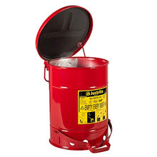 Load image into Gallery viewer, Justrite SoundGuard 09108 Galvanized Steel Oily Waste Safety Can with Foot Operated Cover, 6 Gallon Capacity, Red