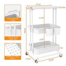 Load image into Gallery viewer, Bextsrack 3-Tier Rolling Utility Cart with Wheels, Multi-Purpose Rolling Storage Carts with Cover Plate and Handle, Mobile Storage Organizer for Kitchen, Bathroom, Office, White