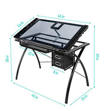 Load image into Gallery viewer, BAHOM Adjustable Drafting Table Glass Top, Art Drawing Craft Desk with 2 Drawers, Perfect for Artwork and Design, Black
