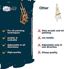 Load image into Gallery viewer, Artina Professional Studio Easel Seattle – Wooden Display Easel on Wheels for The Studio and for a Canvas up to 133.8“