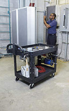 Load image into Gallery viewer, Rubbermaid Commercial Products 2-Shelf Utility/Service Cart, Medium, Lipped Shelves, Ergonomic Handle, 500 Lbs. Capacity, For Warehouse/Garage/Cleaning/Manufacturing (Fg452088Bla)