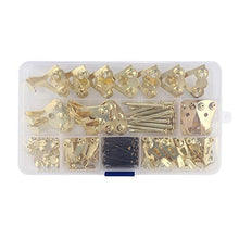 Load image into Gallery viewer, Picture Hangers, Coologin 120 Pieces Professional Photo Frame Hooks, Heavy Duty Picture Hanging Kit with Nails for Wall Mounting, Holds 10-100 lbs,Golden