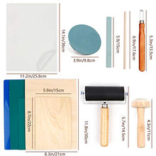 Load image into Gallery viewer, Rubber Stamp Making Kit, Block Printing Starter Tool Kit, Linoleum Cutter with 12 Types Blades, Tracing Paper, Rubber Carving Block, Brayer Roller for Craft Stamp Carving