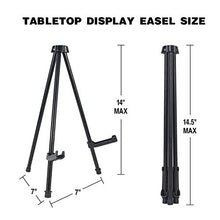 Load image into Gallery viewer, PUJIANG Tabletop Display Easel, Folding Instant Poster Easel, 14" High Black Steel Metal Art Easel for Display Show, Paintings, Posters (Black, 1Pack)