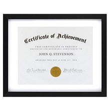 Load image into Gallery viewer, ONE WALL 11x14 Document Frame Displays 8.5x11 Diplomas with Mat or 11x14 Inch Without Mat, Black Certificate Frame Made of Solid Wood and Tempered Glass - Mounting Hardware Included