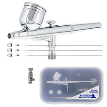 Load image into Gallery viewer, Master Performance G222 Pro Set Master Airbrush with 3 Nozzle Sets (0.2, 0.3 & 0.5mm Needles, Fluid Tips and Air Caps) - Dual-Action Gravity Feed Airbrush with 1/3 oz. Cup - Spray Auto Art Hobby Cake