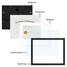 Load image into Gallery viewer, ONE WALL 11x14 Document Frame Displays 8.5x11 Diplomas with Mat or 11x14 Inch Without Mat, Black Certificate Frame Made of Solid Wood and Tempered Glass - Mounting Hardware Included