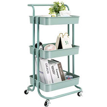 Load image into Gallery viewer, danpinera 3 Tier Rolling Utility Cart with Wheels and Handle Storage Organization Shelves for Kitchen, Bathroom, Office, Library, Coffee Bar Trolley Service Cart, Green