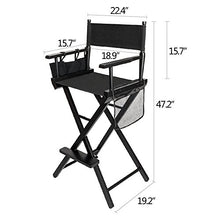 Load image into Gallery viewer, mefeir 31" Height Tall Director Chair Folding Artist Makeup with Replacement Cover, Storage Side Bags, Portable Footrest, Support 250 lbs,Solid Hardwood & Polyester Black