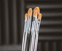 Load image into Gallery viewer, Red Sable Filbert Paint Brushes - Set of 6 Acrylic, Watercolor, Mixed Media or Oil Paint Brushes. Long Handle Professional Art Supplies for Canvas Painting