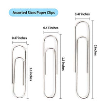 Load image into Gallery viewer, 700 Paper Clips,Medium and Jumbo Size,Paperclips for Office School and Personal Use(28 mm,33mm,50 mm) (Silver)