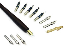 Load image into Gallery viewer, Plotube Calligraphy Pen Set – Includes Wooden Dip Pen, Antique Brass Holder, 11 Nibs, 7 Ink Bottle and Beginner's Manual (7 colors)