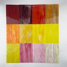 Load image into Gallery viewer, Unicoshape 12 Sheets Stained Glass Sheets Pack, 6" X 4" Cathedral Glass, Art Glass, Mosaic Glass Tiles for Crafts, (Red and Yellow Mixed)