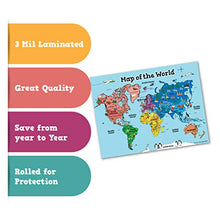 Load image into Gallery viewer, World Map Poster For Kids (18x24 World Map LAMINATED) Ideal World Map For Kids - Home or Classroom Posters