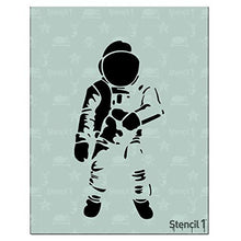Load image into Gallery viewer, Stencil1, Outer Space Theme Stencils 4-Pack, 8.5 x 11 inches (Astronaut, Rocket Spaceship, Stars and Present Moon, Saturn and 3 Planets) Laser Cut, Mylar Reusable Stencils, DIY Kids Room