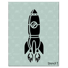 Load image into Gallery viewer, Stencil1, Outer Space Theme Stencils 4-Pack, 8.5 x 11 inches (Astronaut, Rocket Spaceship, Stars and Present Moon, Saturn and 3 Planets) Laser Cut, Mylar Reusable Stencils, DIY Kids Room