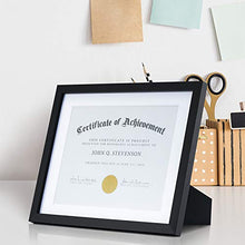 Load image into Gallery viewer, ONE WALL 11x14 Document Frame Displays 8.5x11 Diplomas with Mat or 11x14 Inch Without Mat, Black Certificate Frame Made of Solid Wood and Tempered Glass - Mounting Hardware Included