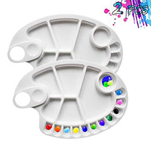 Load image into Gallery viewer, Non-Stick Paint Palette 2 PCS Artist Paint Mixing Tray Palette Oval Shaped Easy Clean Art Palette 17 Wells (2 PCS)