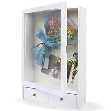 Load image into Gallery viewer, BONKON Shadow Box Frame 11x14 Shadow Box Display Case with 2 Drawers and Linen Back for Memorabilia, Photos, Deep Shadow Box Picture Frame (Vintage White)