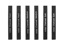 Load image into Gallery viewer, 6pcs Compressed Charcoal Sticks for Drawing, Shading, 2 Soft 2 Medium 2 Hard, Drawing Class Essential Tools Kit