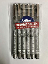 Load image into Gallery viewer, Artline Drawing System Technical Pens - Set of 6-0.05/0.1/0.2/0.3/0.5/0.8 (Black) Pegment Ink, Water Based, Water Resistant - FREE 3D Key Chain