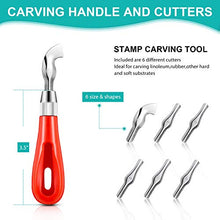 Load image into Gallery viewer, Rubber Stamp Making Kit, Block Printing Starter Tool Kit, Linoleum Cutter with 6 Types Blades, Tracing Paper, 2 Pieces Pink Rubber Carving Block, Brayer Roller for Craft Stamp Carving