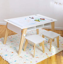 Load image into Gallery viewer, Wildkin Kids Arts and Crafts Table Set for Boys and Girls, Mid Century Modern Design Craft Table Includes Two Stools, Paper and Storage Cubbies Underneath Helps Keep Art Supplies Organized (White)