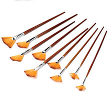 Load image into Gallery viewer, Wode Shop 9 Pieces Artist Fan Brushes Set, Nylon Hair Wood Long Handle Paint Brush for Acrylic Watercolor Oil Painting