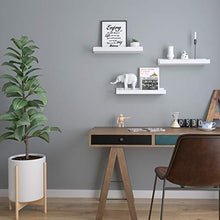 Load image into Gallery viewer, SONGMICS Wall Shelves Set of 3, Floating Shelves Ledge 15-inch Long, Picture Shelving Ledge Modern Design Storage, MDF White ULWS38WT