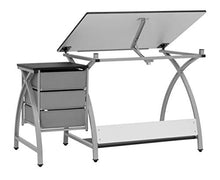Load image into Gallery viewer, 2 Piece Comet Art, Hobby, Drawing, Drafting, Craft Table with 36"W x 23.75"D Angle Adjustable Top and Stool in Silver/Black, Assembled Dimensions: 50" W x x 29.5" H