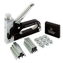 Load image into Gallery viewer, STAPLE GUN FOR UPHOLSTERY WITH STAPLE - 2400 STAPLES - STAPLE GUN FOR WOOD, UPHOLSTERY, FURNITURE, CABLES, CRAFTS AND CARPET - STAPLE GUN HEAVY DUTY - U-TYPE, T-TYPE, D-TYPE SHAPED STAPLES