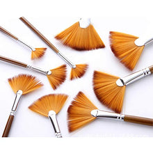 Load image into Gallery viewer, Wode Shop 9 Pieces Artist Fan Brushes Set, Nylon Hair Wood Long Handle Paint Brush for Acrylic Watercolor Oil Painting